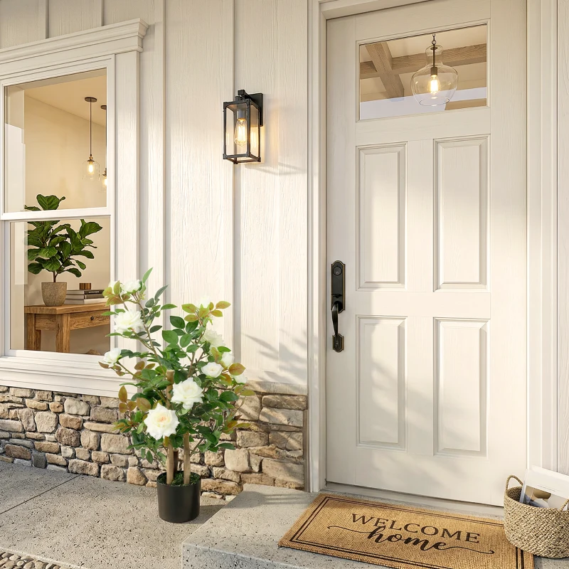 HOMCOM 90cm Artificial Rose Tree, Decorative Fake Plant with 344 Silk Leaves 17 Flowers for Outdoor Indoor Decor, White