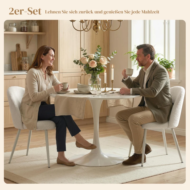 HOMCOM Esszimmerstühle, Küchenstühle, weich gepolstert mit Chenille, 50,5 x 57,5 x 78,5 cm, Cremeweiß