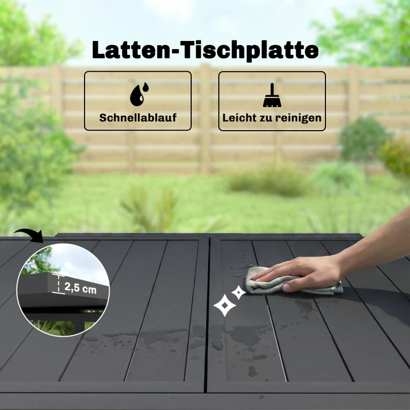 Outsunny Gartentisch Ausziehbarer 80/160 x 80 cm Aluminium Esstisch für 4-6 Personen, Rechteckig mit Lamellenplatte