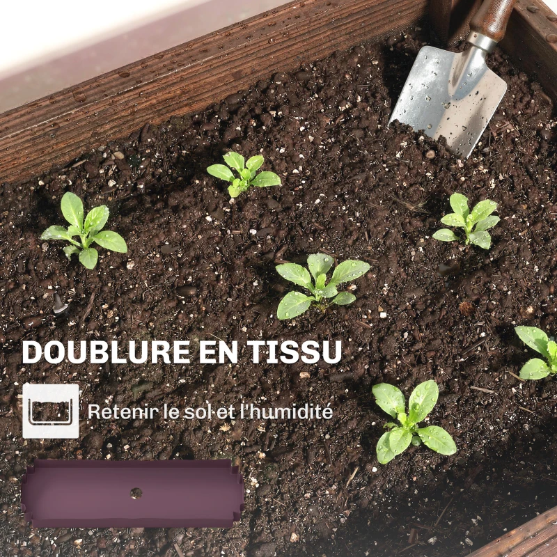 Outsunny Bac à Plantes Surélevé Jardinière sur Pieds 3 Niveaux Trous de Drainage et Doublure 60 x 25 x 120 cm, Marron