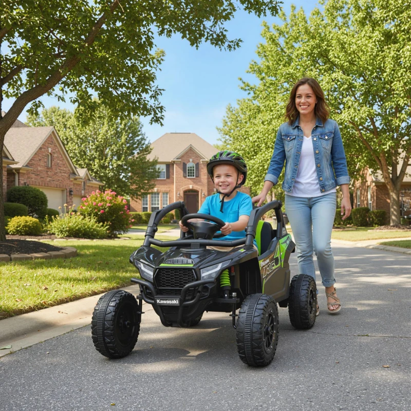 AIYAPLAY Voiture électrique enfant UTV KAWASAKI TERYX KRX 1000 12 V à 2 moteurs 25 W télécommande 2,4 Ghz 100 x 64 x 56 cm noir