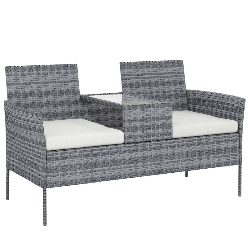 Outsunny Banc de Jardin en résine tressée 2 Places avec Table et Coussins - 135 x 64 x 81 cm - pour Balcon et Terrasse Noir