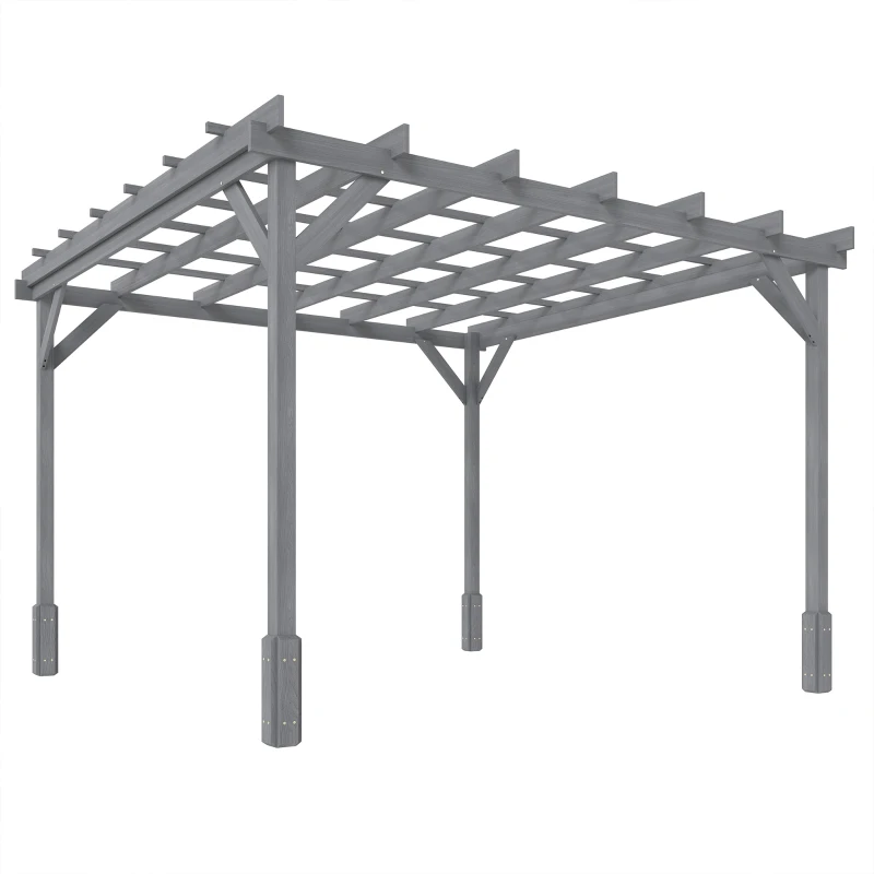 Outsunny 3 x 3 m Wooden Pergola Kit, Decorative Garden Gazebo Shelter with Stable Structure for Climbing Vines, Grey