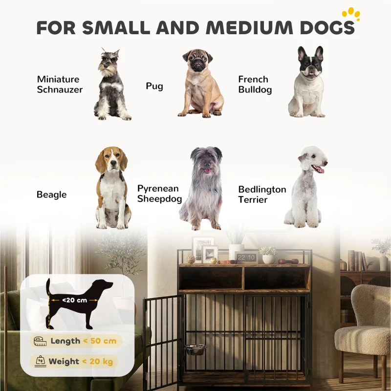 PawHut Dog Crate Furniture, Dog Cage with Rotatable Feeding Station and Storage Shelves, End Side Table Indoor Pet Kenne