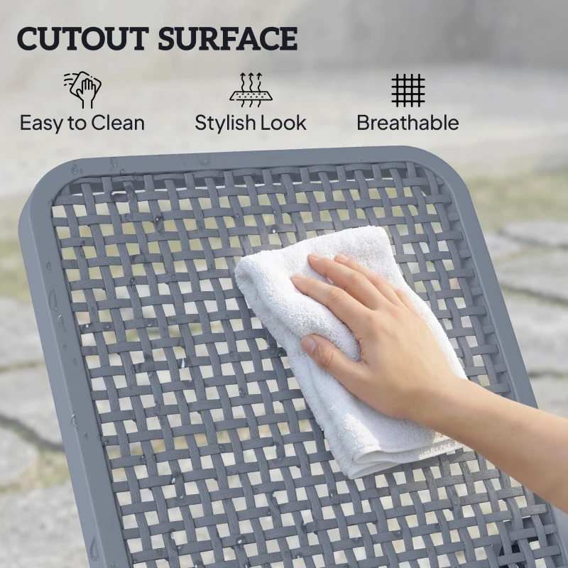 Outsunny Plastic Sun Lounger, 4-Position Adjustable Reclining Garden Lounger Sunbed for Patio, Beach, Terrace, Dark Grey