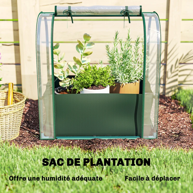 Outsunny Mini Serre avec Sac de Plantation, Serre Portable avec porte enroulable, 68 x 50 x 70 cm, Vert Foncé
