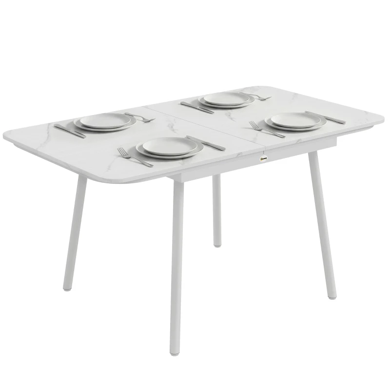 Outsunny Mesa de Jardim Retangular para 4-6 Pessoas, Tampo em WPC e Estrutura em Metal, Pés Reguláveis, 140x80x75cm, Branco