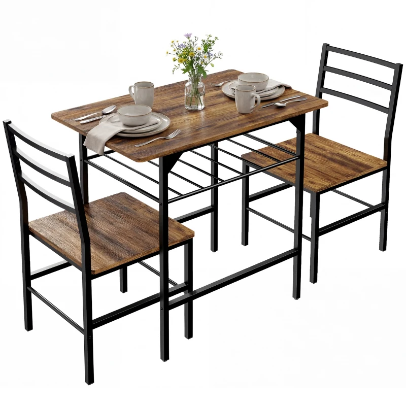 HOMCOM Set tavolo pranzo con 2 sedie e struttura in metallo, Marrone