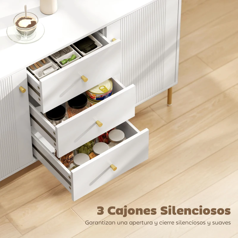 HOMCOM Aparador Moderno de 2 Puertas Aparador de Salón con 3 Cajones Estantes Ajustables Blanco 120x39,1x76 cm