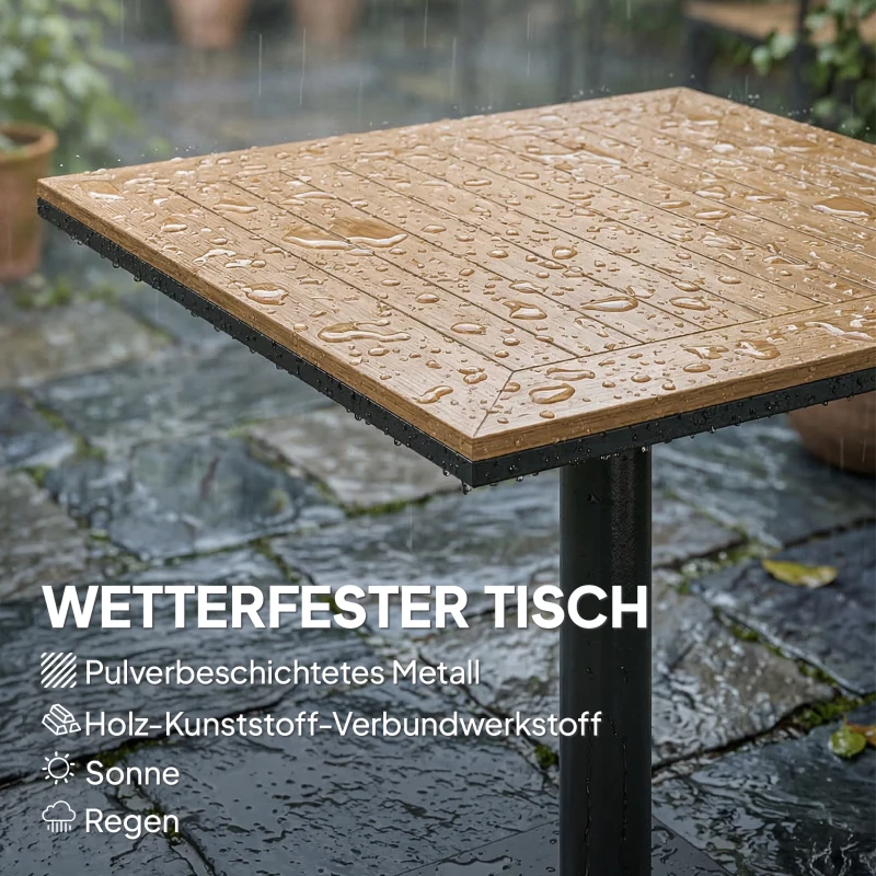 Outsunny Beistelltisch 70 x 70 cm wetterfest Gartentisch mit Holzoptik Breite Basis, Quadratisch Naturholz
