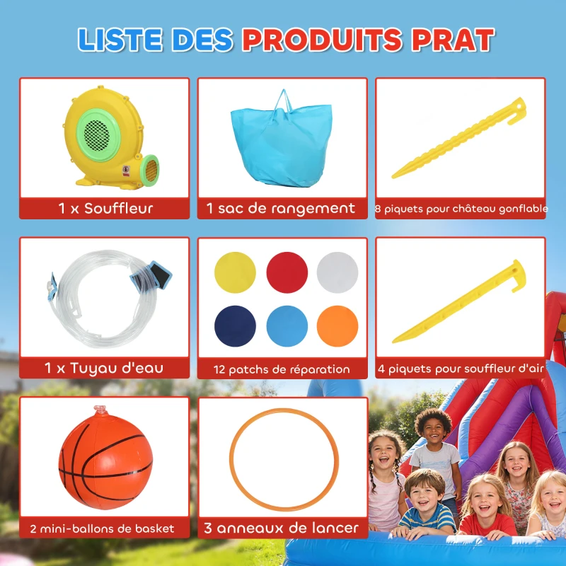 AIYAPLAY Château gonflable avec souffleur 8 en 1, parc aquatique, toboggan, trampoline, piscine à balles, multicolore