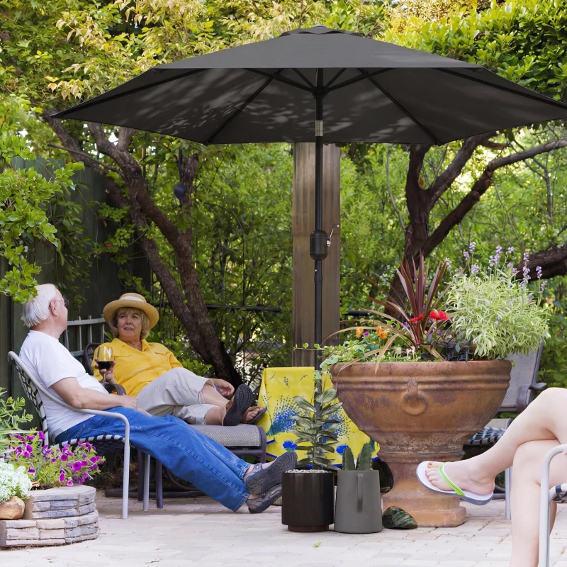 Outsunny 2.6 m Garden Parasol Umbrella with Aluminium Pole, Outdoor Patio Umbrella with Tilt and Crank, Vent, Black