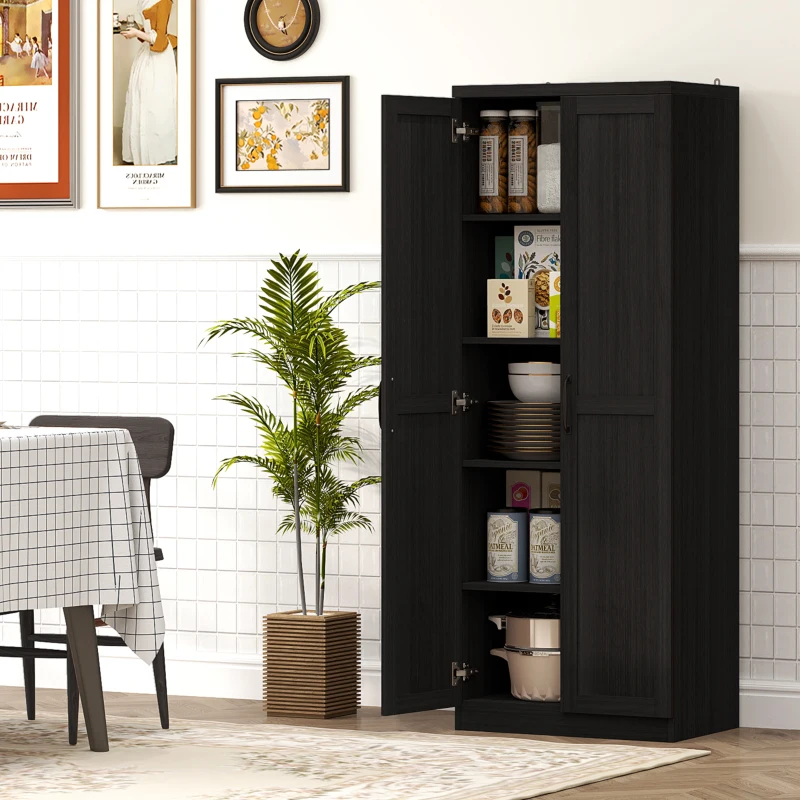 HOMCOM Buffet cuisine, meuble cuisine rangement avec double porte et 2 étagères réglables, 60 x 40 x 160 cm, noir