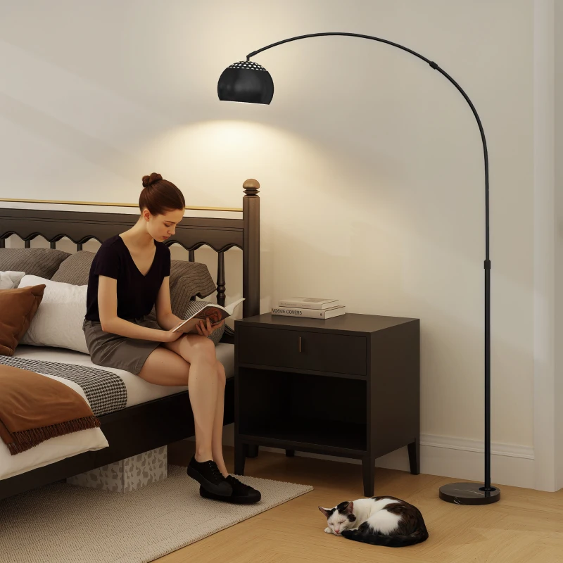 HOMCOM Arc Floor Lamp for Living Room, Modern Adjustable Standing Lamp with Faux Black Marble Base Black