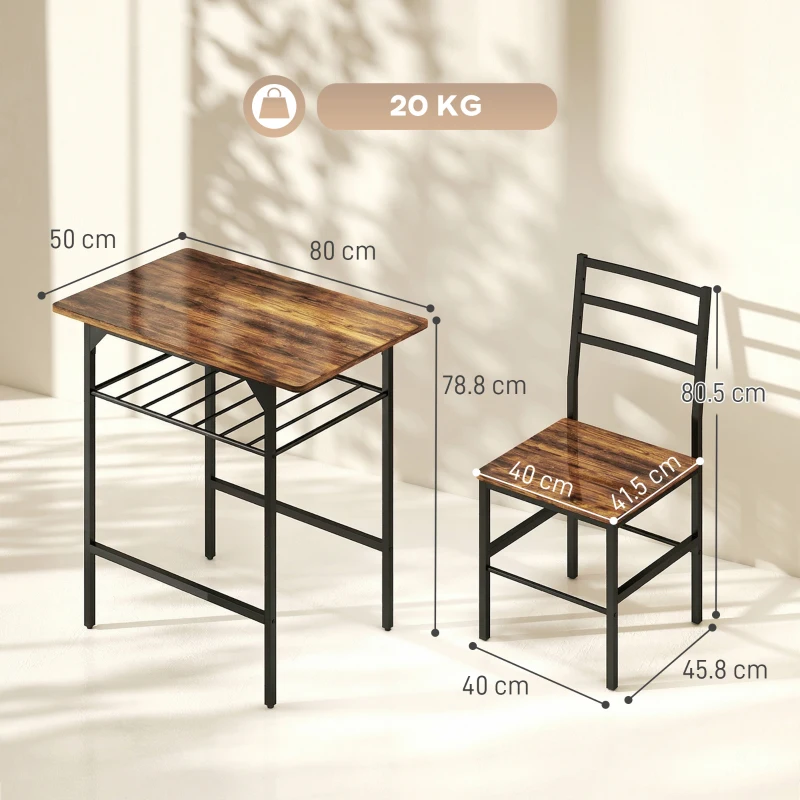 HOMCOM Set tavolo pranzo con 2 sedie e struttura in metallo, Marrone