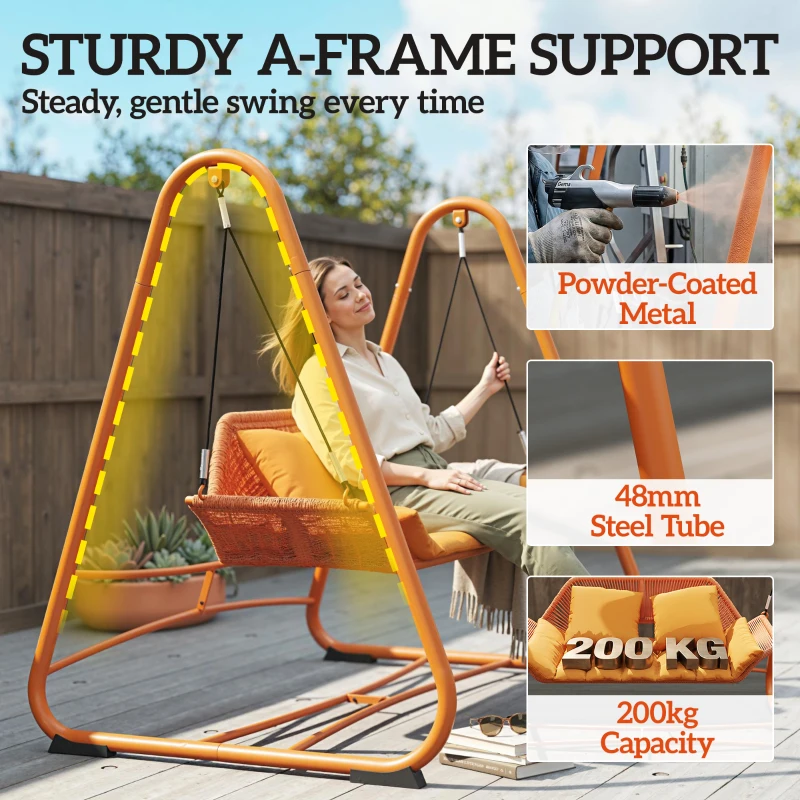 Outsunny Hollywoodschommel, Tuinschommel met Kussens, Frame, Voor Tuin, Balkon, 174 x 120 x 162 cm, Metaal, Terracotta