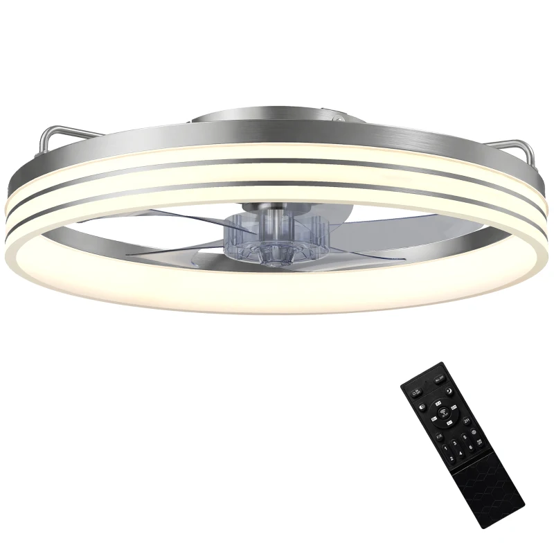 HOMCOM Ceiling Fans with Lights and Remote & App Control, 50cm LED Ceiling Fan Light with 3 Colour Temperatures, 6 Speed, Silver