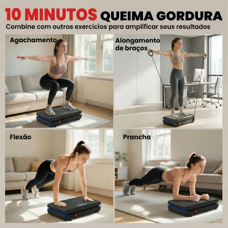 SPORTNOW Plataforma Vibratória com 120 Velocidades 5 Programas Ecrã LED Luz Controlo Remoto e 2 Bandas Elásticas 48x32x13 cm Preto