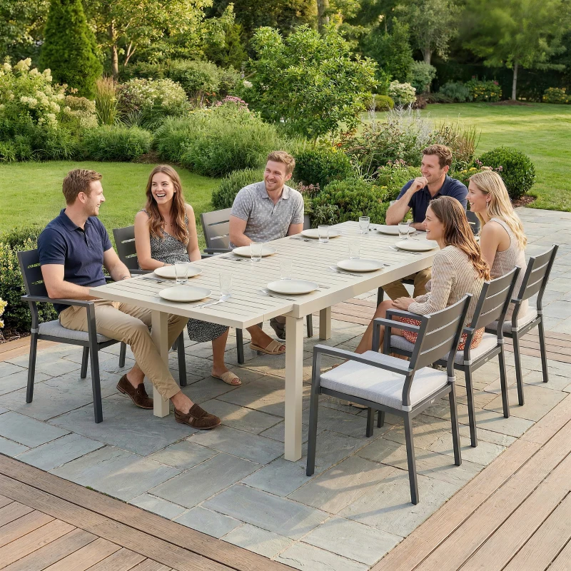 Outsunny Tavolo da Giardino Allungabile per 6-8 Persone, in Alluminio con Piano a Doghe, Bianco