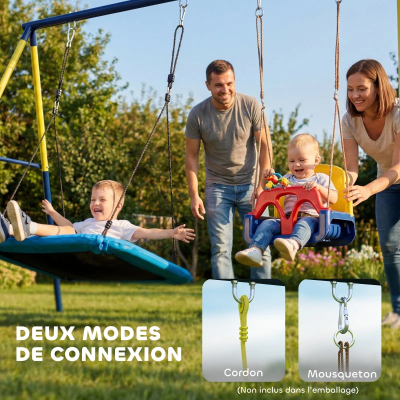 AIYAPLAY Balançoire portique pour enfant avec double balançoire cadre en acier, pour 3-8 ans, 260x160x178cm bleu