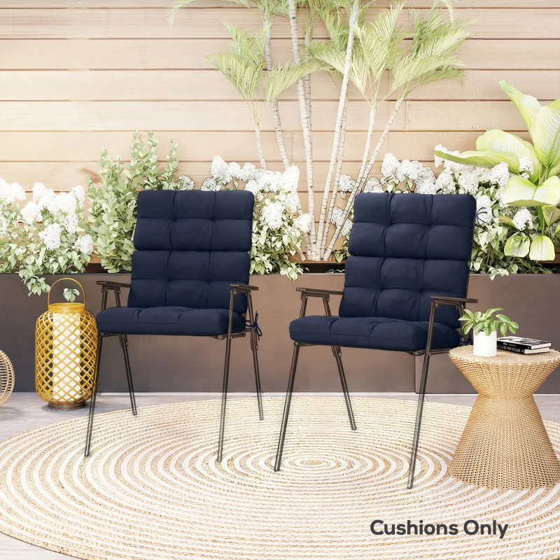 Outsunny 2-Piece Seat Cushion Replacement with Backrest, Garden Patio Chair Cushions Set with Ties, Dark Blue