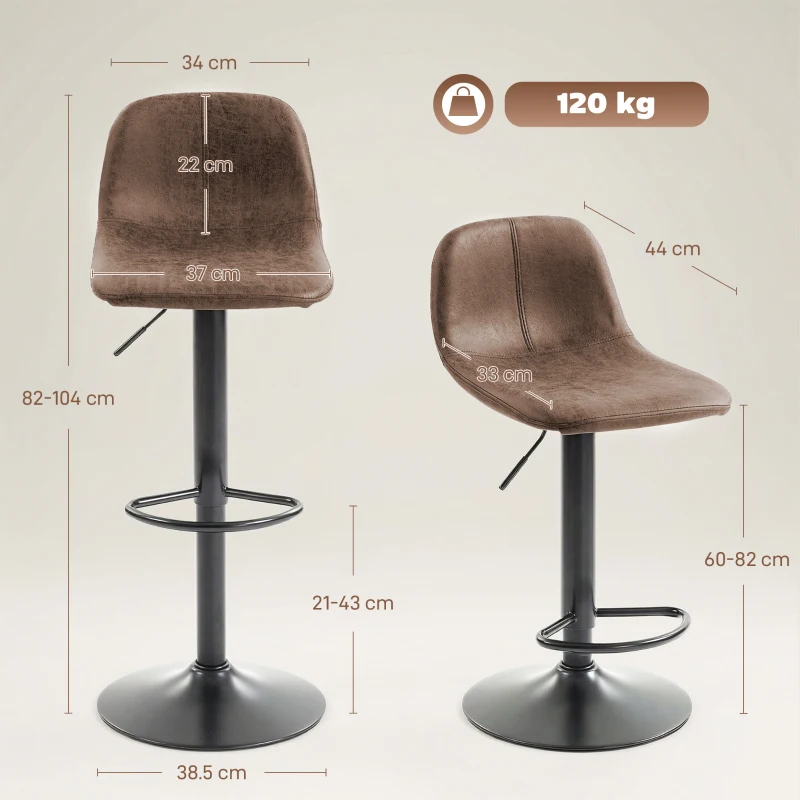 HOMCOM Bar Stools Set of 2, Modern Swivel Barstools with Footrest for Kitchen Island and Dining Room, Brown