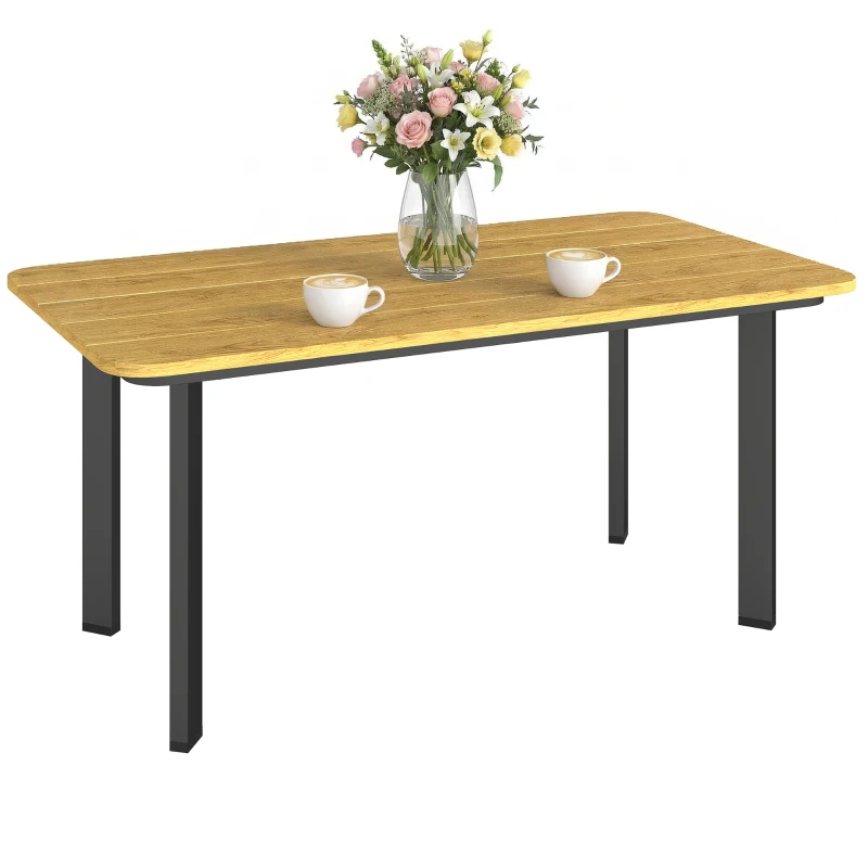 Outsunny Outdoor Garden Coffee Table, Garden Table with Slatted Wood Plastic Composite Top and Metal Frame, Brown