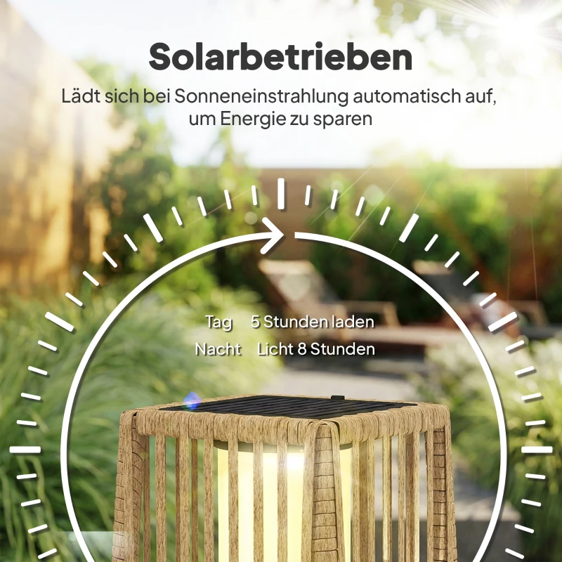 Outsunny Solar Stehlampe Rattan Solarlampen mit Lichtsensor Automatische LED Solarleuchte im Boho-Stil IP44