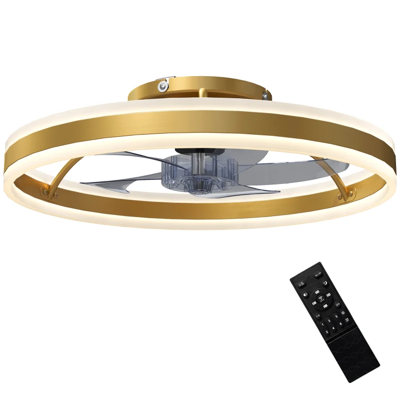HOMCOM Ceiling Fan with Light and Remote, LED Mount Ceiling Fan with 3 Colour Temperatures, 6 Speed, 50 cm, Gold Tone