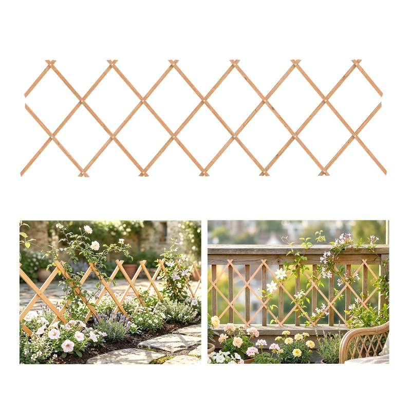 Outsunny Grilaj de grădină din lemn extensibil Suport pentru plante cățărătoare Trandafiri și viță-de-vie 180x60 cm Maro deschis