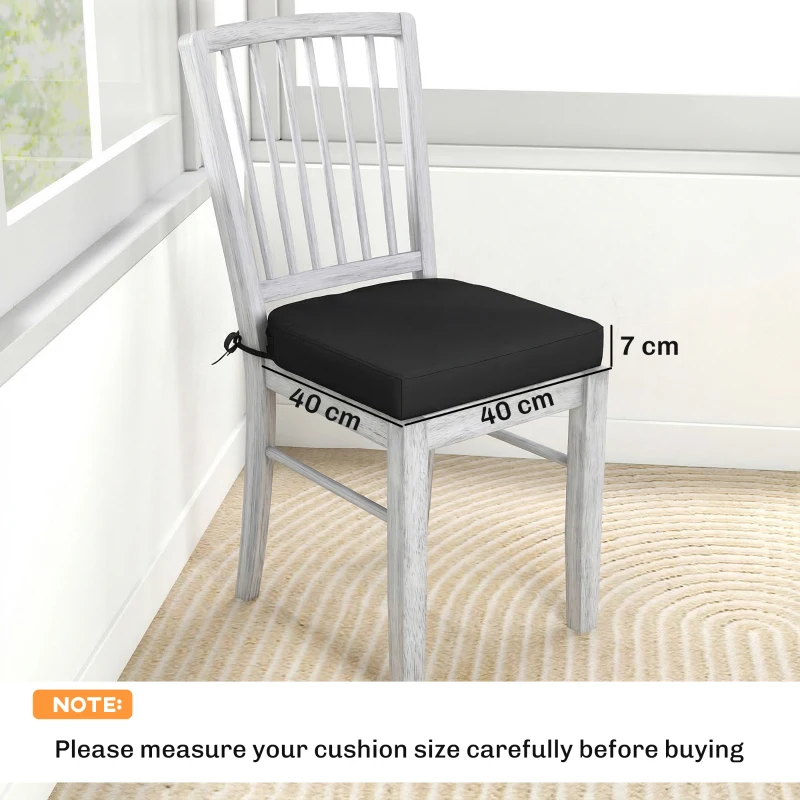 Outsunny Outdoor Chair Seat Cushions Set of 2, Garden Chair Cushions with 7cm Thick Foam & Ties, Black
