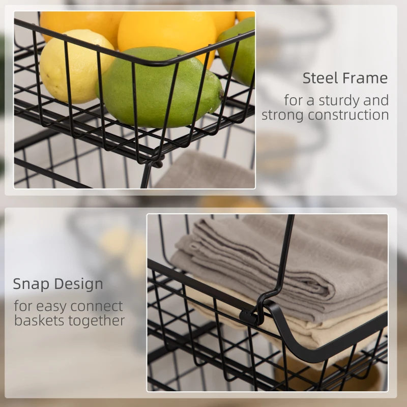 HOMCOM 5 Tier Storage Trolley, Stackable Fruit Vegetable Cart for Kitchen, Living Room, 40 x 2 x 97 cm, Black