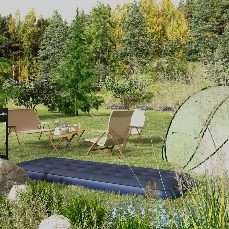 Outsunny Matelas gonflable simple lit pneumatique portable avec pompe à main intégrée surface floquée, pour camping, voyage bleu