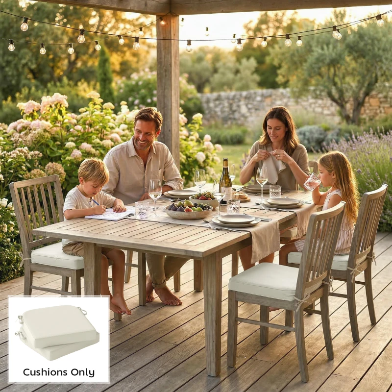 Outsunny Outdoor Chair Seat Cushions Set of 2, Garden Chair Cushions with 7cm Thick Foam & Ties, Cream White