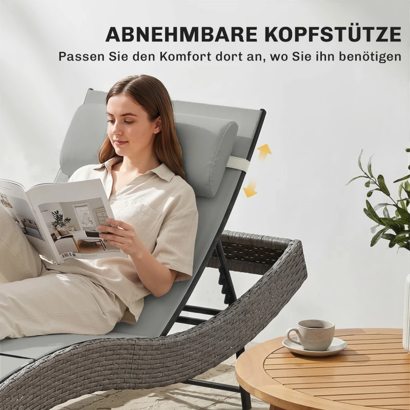 Outsunny Poly Rattan Sonnenliege S-förmige Gartenliege mit 5-fach verstellbare Rückenlehne Kopfstütze atmungsaktive UV-beständig