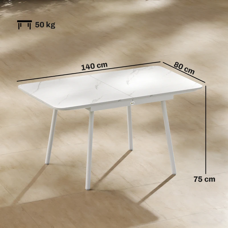 Outsunny Mesa de Jardín Rectangular para 4-6 Personas, Tablero en WPC y Estructura de Metal, Patas Regulables, 140x80x75cm, Blanco