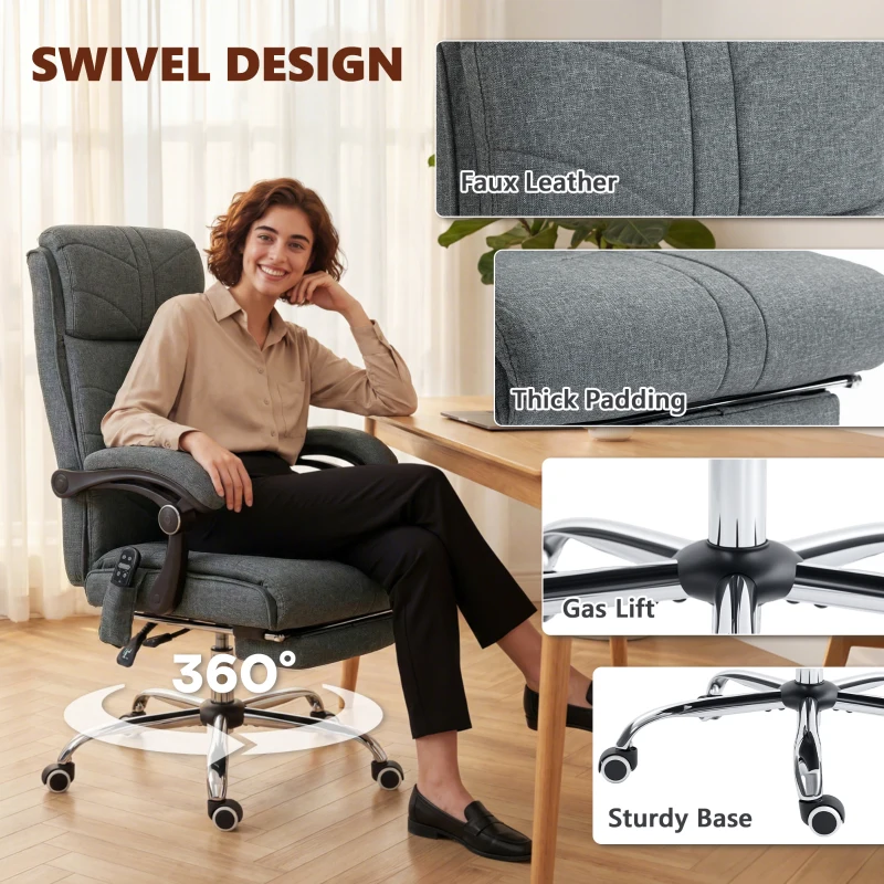 Vinsetto High Back Vibration Massage Office Chair with Footrest, Heated, Grey