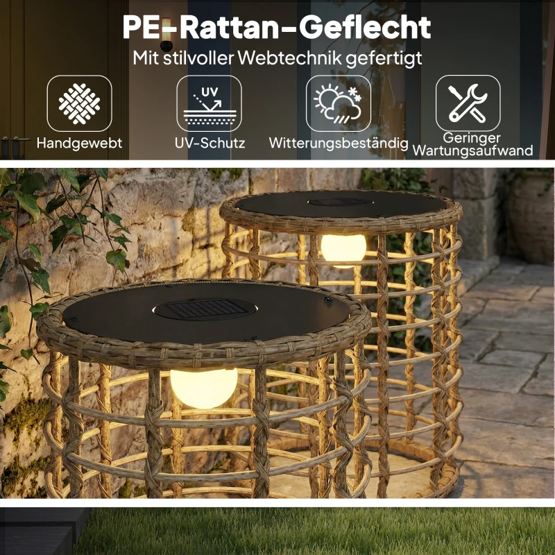 Outsunny Solar Stehlampe 2er Set Rattan Solarlampen mit Lichtsensor LED Solarleuchte im Boho-Stil IP44