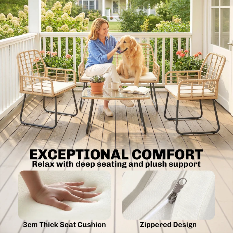 Outsunny 4 Piece Rattan Garden Furniture Set, Outdoor Patio Furniture with Loveseat, Armchairs and Coffee Table