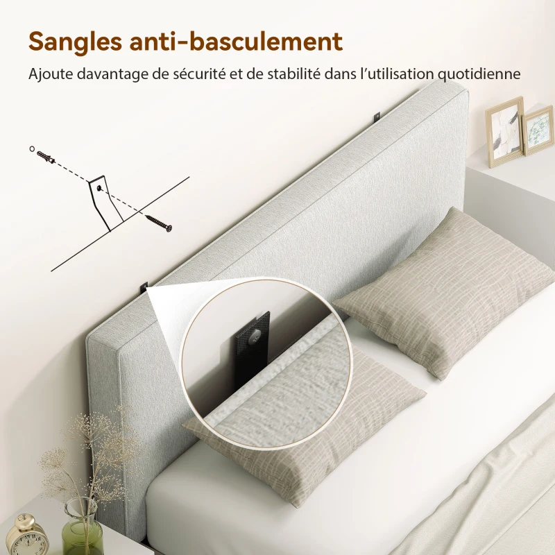 HOMCOM Tête de lit murale en lin, 140 x 60 cm, tête de lit suspendue rembourrée pour chambre à coucher, crème