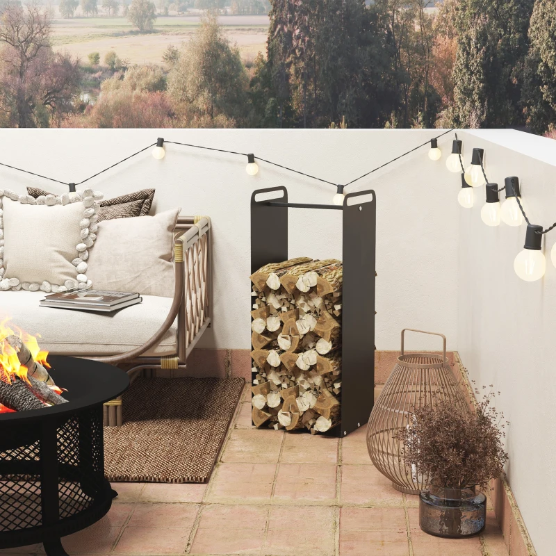 Outsunny Porte-bûches intérieur range-bûches intérieur avec poignées résistant à la rouille à l'usure 37 x 30 x 90 cm acier noir