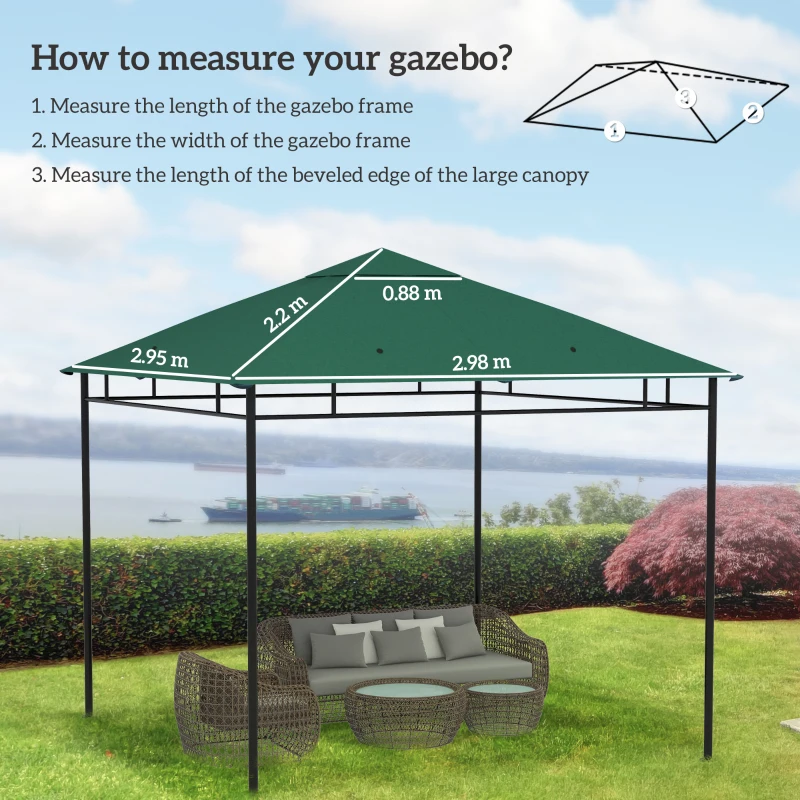 Outsunny Replacement Canopy for Pavilion Replacement Roof Gazebo High-Density Polyester Fabric 180 g/m² UV-Resistant 3 x 3 m Green