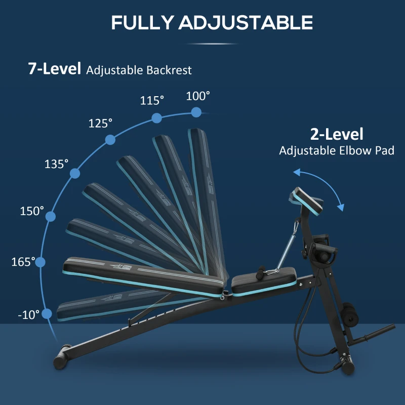 HOMCOM Ławka treningowa, składana ławka z 7-stopniową regulacją oparcia, ławka fitness do 120 kg, niebieska