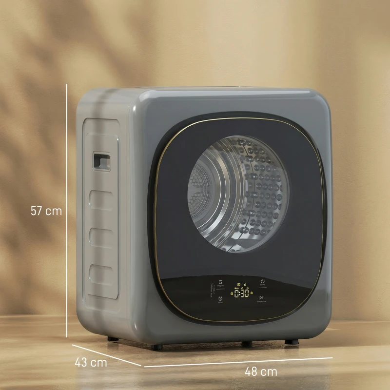 HOMCOM 4kg Vented Tumble Dryer with 5 Drying Mode, 800W Compact Freestanding Front Tumble Dryer Grey