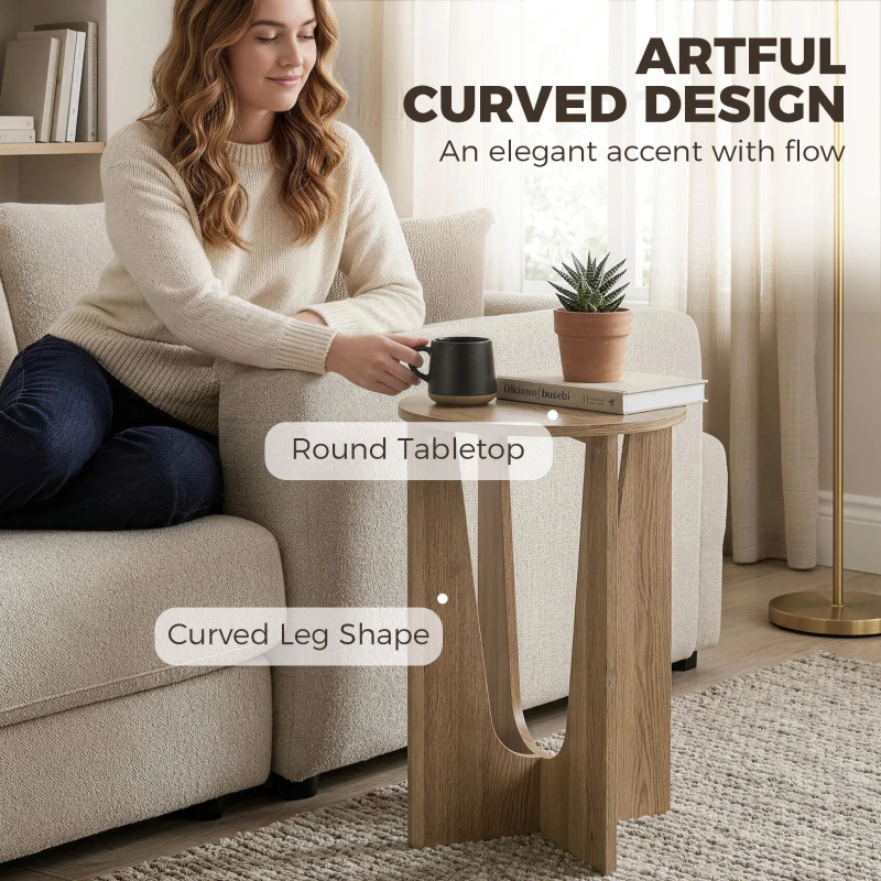 HOMCOM End Table Compact Round Side Table with Curved Legs in Coffee Wood Effect