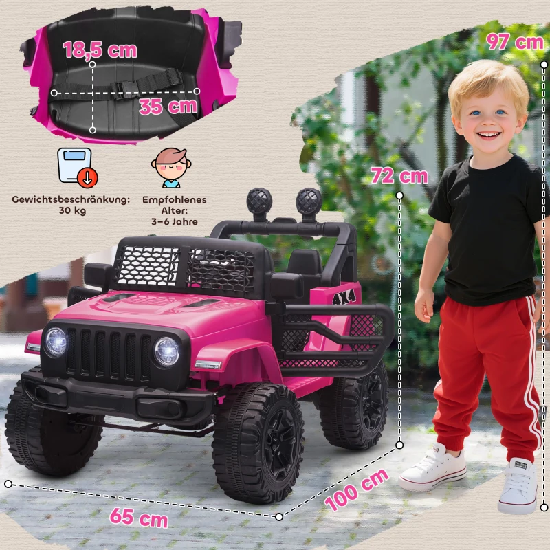HOMCOM Kinder Elektroauto 12V Elektro Kinderauto mit Fernbedienung 2 Motor LED Hupe für Kinder von 3-6 Jahren 100x65x72 cm Rosa