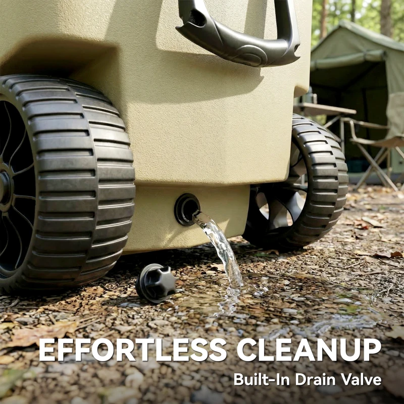 Outsunny 70L Insulated Cool Box with Wheels, Portable Ice Cooler with Handle, Lid and Drain Valve, Khaki