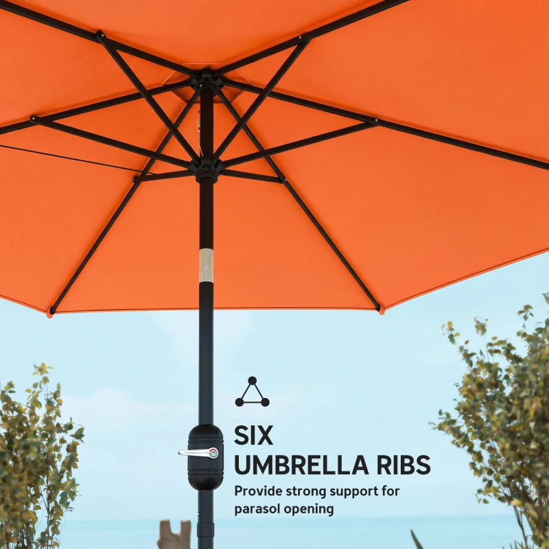 Outsunny 2.6 m Garden Parasol Umbrella with Aluminium Pole, Outdoor Patio Umbrella with Tilt and Crank, Vent, Orange