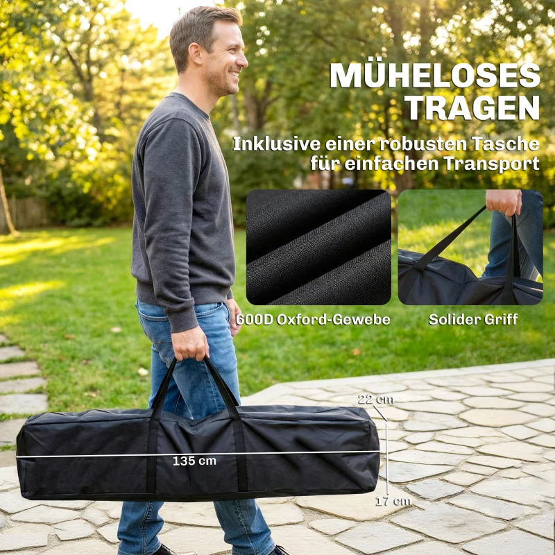 Outsunny Hängemattengestell für Hängematte verstellbar klappbar tragbar Hängemattenständer mit Tragetasche 290x78x100 cm Schwarz