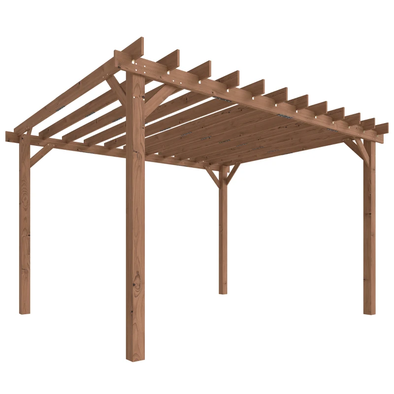 Outsunny 3.6 x 3 m Wooden Pergola Kit, Garden Pergola Gazebo Grape Trellis with Triangle Supports, Maple Wood-effect